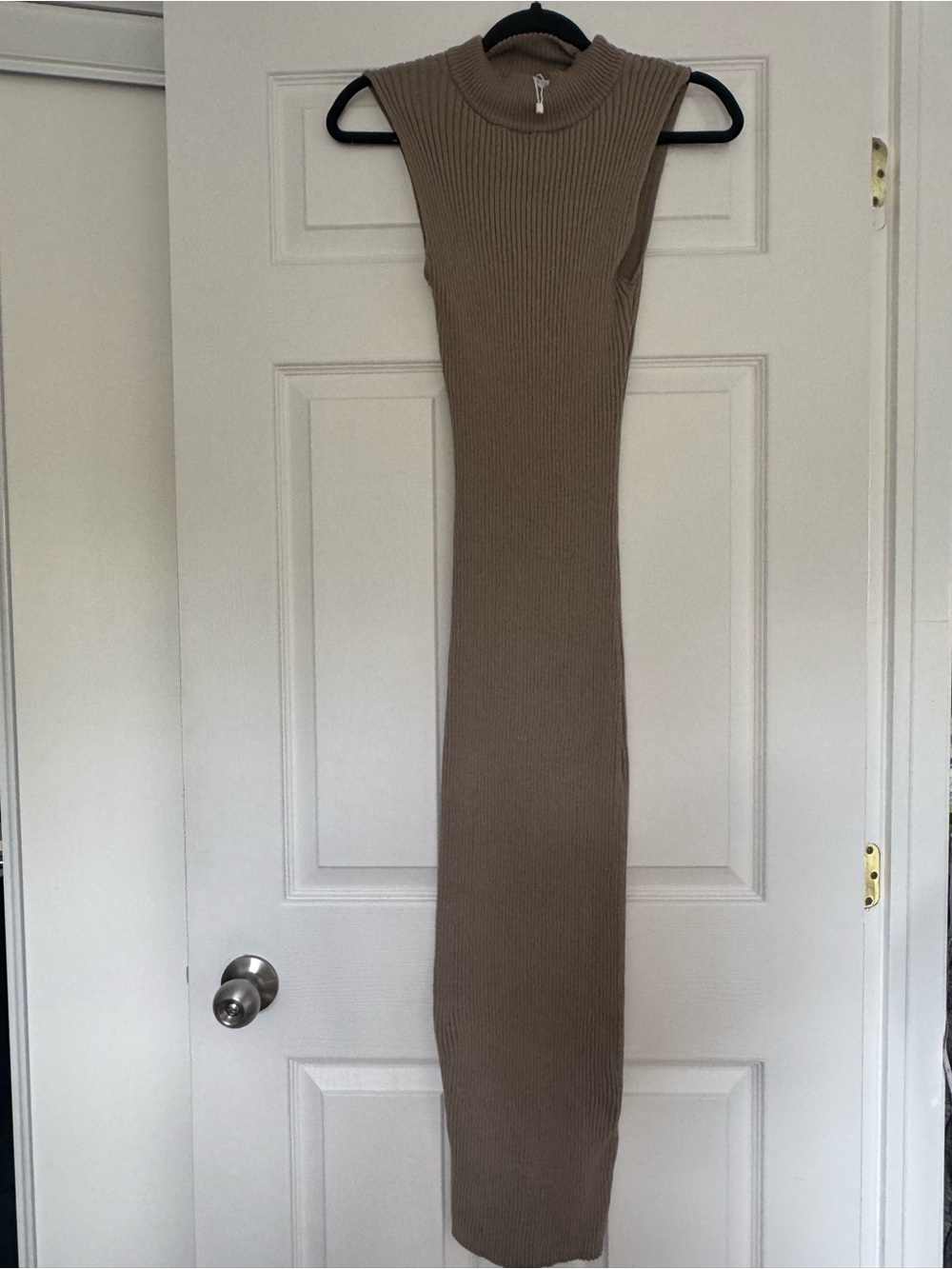 Zara Sleeveless Ribbed Maxi Dress in Taupe
